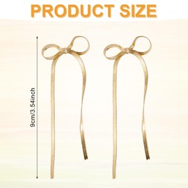 Bow Drop Dangle Earrings, Long Tassel Chain Earrings Bow Ribbon Dangle Earrings Bow Knot Earrings Bow Stud Earrings for Women Birthday Wedding Prom Jewelry (Gold)