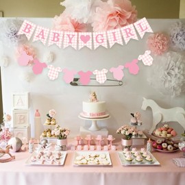Pink Gingham Baby Banner Girl Plaid Welcome Baby Shower Sign Decoration Clothesline Onesie Garlands Gender Reveal Party Supplies