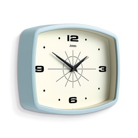 Jones Clocks® Movie wall clock | Retro rectangular clock | 25cm | Pale blue | Cool designer look for kitchen, living room or office