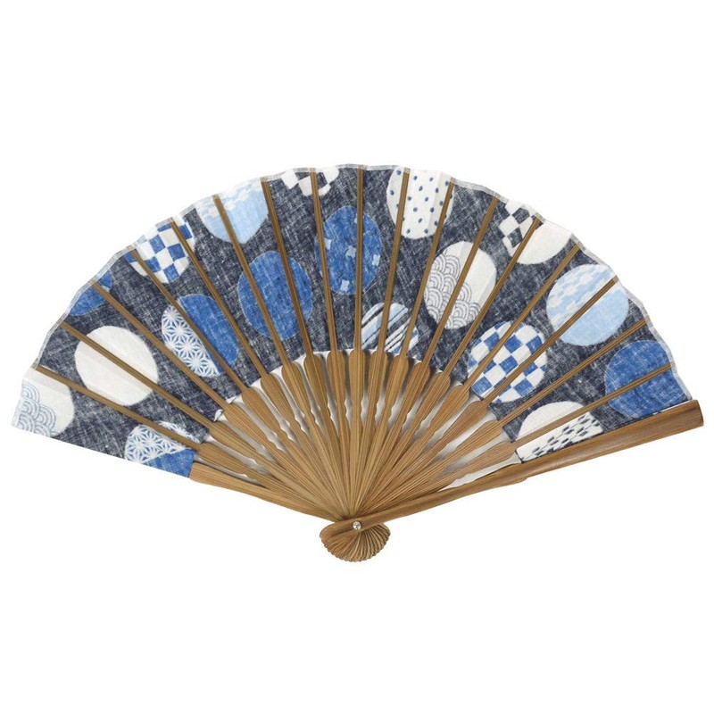 Hamamonyo Tenugui Hand Fan, Large Pattern, navy