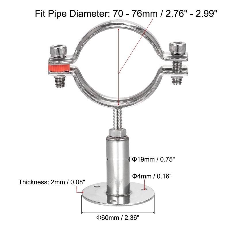 sourcing map Wall Mount Ceiling Mount Pipe Support, 304 Stainless