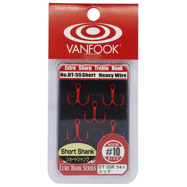 Vanfook DT-55R Treble Hook (Short Shank) #10 Red