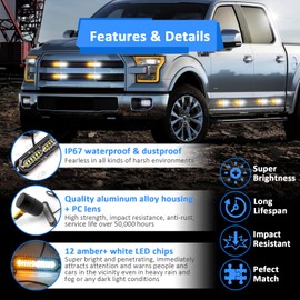 Wsays 12 LED White Amber Strobe Emergency Hazard Warning Light Surface Mount with Controller and Wiring Harness, Warning Flashing Caution Lights for Construction Vehicle Truck (8 PCS)