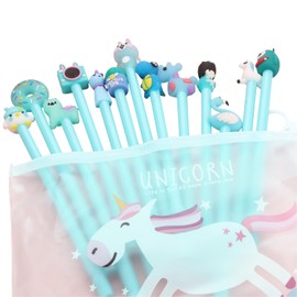 Wydexint Pack of 10 Funny Cartoon Pens, Rollerball Pens, Cartoon Gel Pens, Ballpoint Pens, Cute Ballpoint Pens, for Writing, Diary, Work Signature, Student Work with Pen Case (Blue)