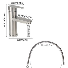 Minnhua Stainless Steel Washbasin Taps, Lead-Free Bathroom Tap with Hose, Single Lever Mixer Tap, Sink Mixer Tap for Sink, Bathroom, Guest Toilet (Silver)