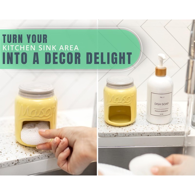 Comfify Ceramic Kitchen Sponge Holder - Farmhouse Style Sink Caddy