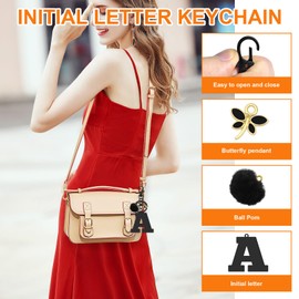 Oubaka Cute Initial Letter Keychains for Women, Acrylic Alphabet Keyrings Alphabet Initial Letter Pendant Keyring Gift Dragonfly Ball Pom Pendant Key Ring for Backpack Handbag Car Keys(Letter A)
