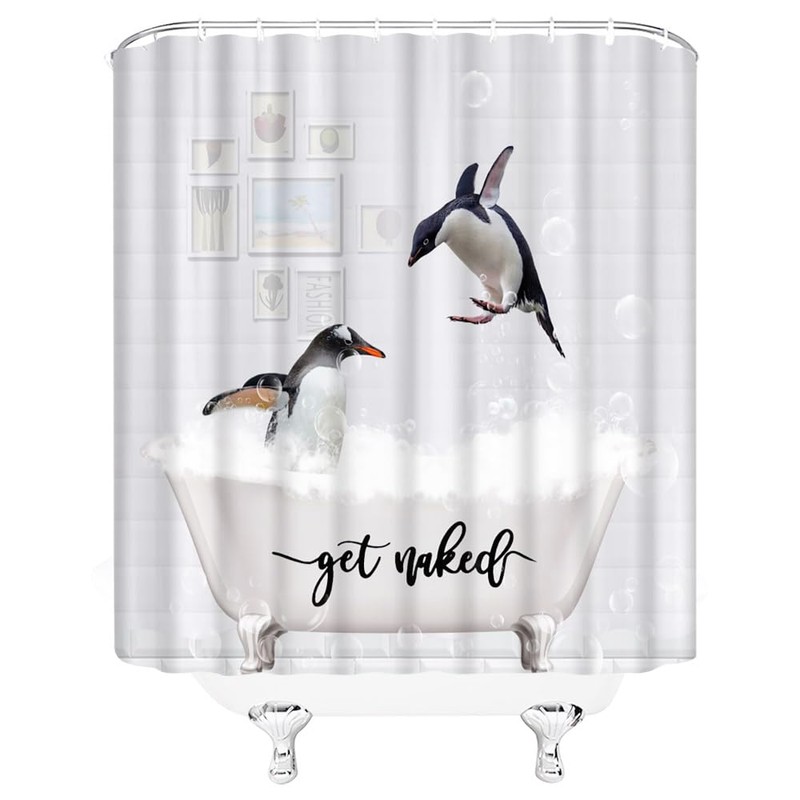 WUASDCS Funny Penguin Shower Curtain Cute Animals in Bathtub Bubble