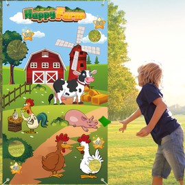 Unibday Farm Animals Game, Bean Bag Toss Game with 4 Bean Bags, Farm Animal Party Decorations, Farm Animal Bean Bags for Tossing,Farm Party Favors Kids Outside Activities Farm Games for Outdoor Games