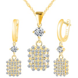 Yumilok Square Micro Pave Cubic Zirconia Stud Earrings Women's Earrings Sterling Silver 925 Earrings Hoop Earrings for Women Ladies Necklace with Pendant Set, Silver