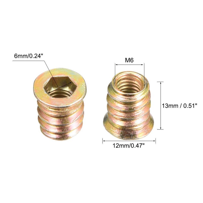 Aninako Insert Nuts M6 x 0.5 inches (13 mm), M6