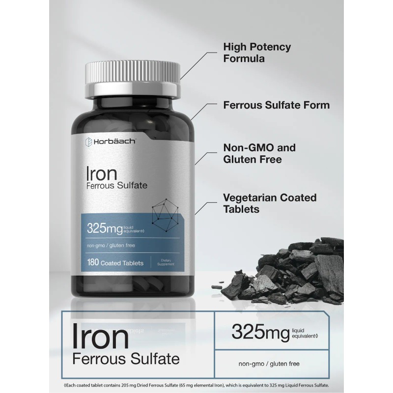 Horbäach Iron Ferrous Sulfate | 325mg | 180 Tablets |