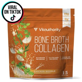 Vitauthority Bone Broth Collagen Supplement Delicious Chicken Noodle Flavored - 16g Protein & Types I II III - Nourishes Skin Hair Nails Joints Gut - Easy Preparation High Performance - 15 Servings - Fitness:_1 Bag
