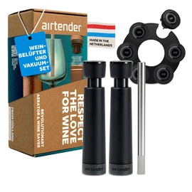 Airtender Vacuum Set - Wine Aerator and Vacuum Pump, Stainless Steel and PP, 4 Pieces, Dishwasher Safe, for Intense Taste & Long Freshness, Ideal for Wine Lovers with Gift Box