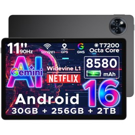 DOOGEE U11 Pro Android 16 Tablet 11 Inch Gemini AI, 30GB RAM + 256GB ROM (2TB TF) 8580mAh, 90Hz Display, Unisoc T7200 Octa Core Tablet PC, 13MP + 5MP, WiFi 5/Widevine L1/ GPS/Face ID/OTG [2025]