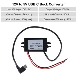 2pcs DC 12V to 5V USB C Buck Converter 3A 15W Type-C Right Angle Step-Down Converter Voltage Regulator Car Power Converter Adapter Waterproof