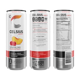 CELSIUS Sparkling Raspberry Peach, Sugar Free Energy Drink, 12 Fl Oz (Pack of 12)