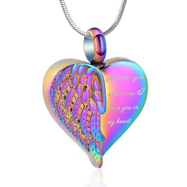 Minicremation Love Heart Urn Necklace for Ashes for Women Stainless Steel Wing Cremation Necklace Jewelry that Hold Ashes of Human or Pet - Memorial Keepsakes Heart Pendant Gift Jewelry