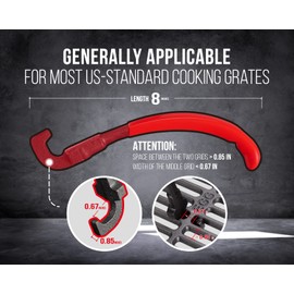 Universal Grill Grate Lifter Tool - Hot Surfaces Handling Cooking Grid Lifter Gripper with Non-Slip and Anti-scalding Coating Handle fits Most Heavy-Duty Cast Iron and Stainless Grates