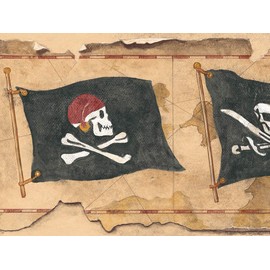 York Wallcoverings MP4955B Brothers and Sisters V Pirate Flag Border, Tan/Brown/Black/White/Red