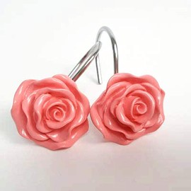 DLD Shower Curtain Hooks, 12 Anti-Rust Decorative Resin Hooks (5 Colors Available) for Bathroom, Baby Room, Bedroom, Living Room Decoration (Pink)