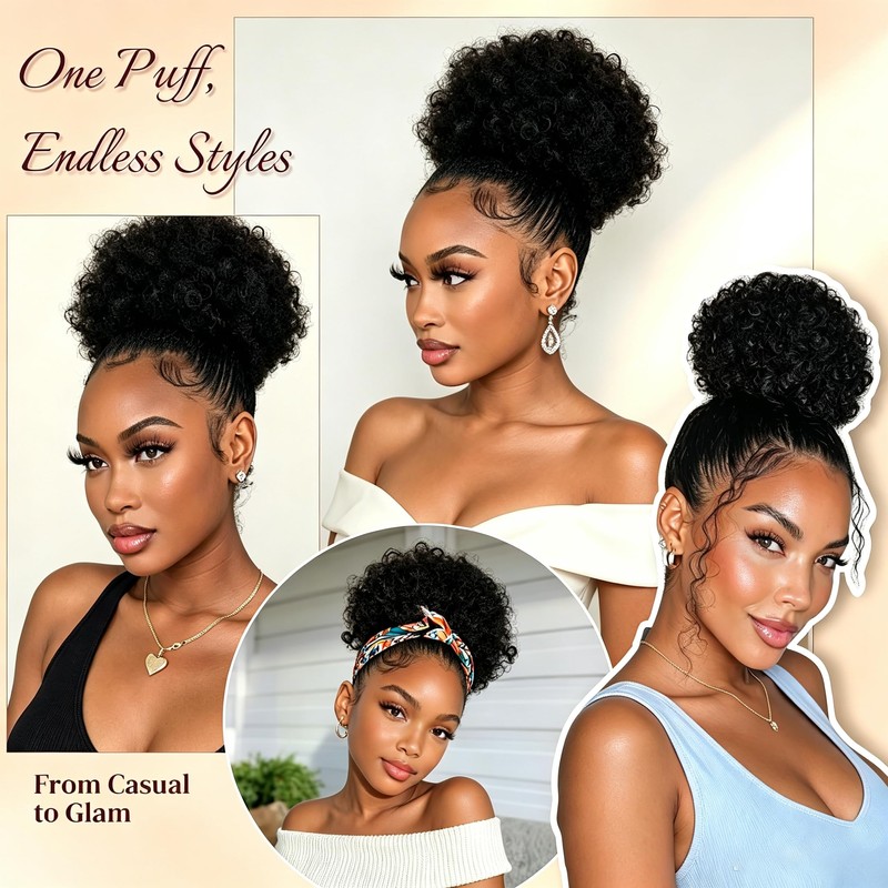 Afro Puff Drawstring Ponytail - Ombre Burgundy 8Inch 80G, Synthetic