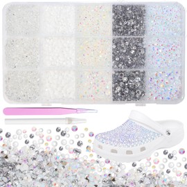 15000Pcs White Rhinestones for Bedazzling, Jelly Bedazzling Resin Gems 3-5mm, Silver White Gems Rhinestones Kit for Crafting, Flatback Color Gems for Nails Face Makeup Crafts Tumblers
