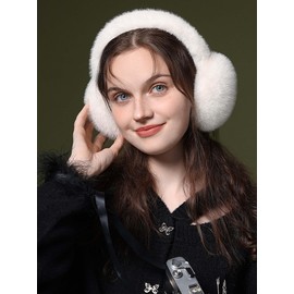Campsis Winter Ear Muffs for Women White Fluffy Warm Earmuffs Foldable Plush Ear Warmer Cold Weather