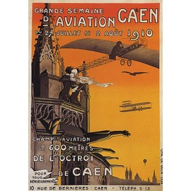 WONDERFULITEMS Grande Semaine D'AVIATION 1910 Caen France Airplane Large Vintage Poster REPRO