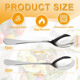 Salad Servers Set, 4 Pieces Salad Servers Stainless Steel, Long Salad Spoon 2 in 1 Dinner Fork, Salad Spoon and Salad Fork, Stainless Steel Spork Spork, Stainless Steel Salad Fork for Family