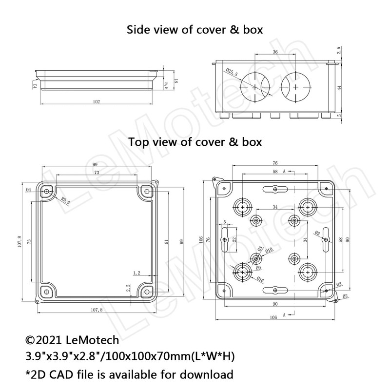 LeMotech ABS Plastic Dustproof Waterproof IP65 Junction Box Universal Electrical