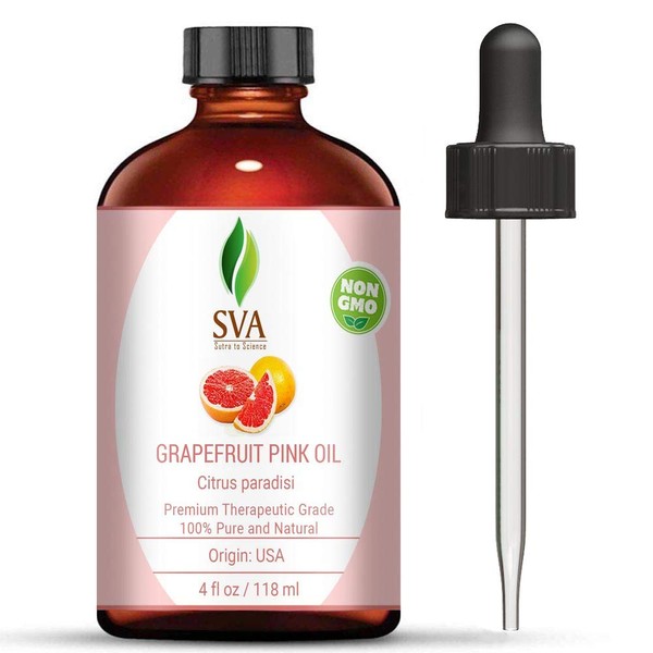 SVA Organics Grapefruit Pink Oil with Dropper- 118 ml (4 fl. oz.) 100% Pure, Natural and Therapeutic Grade For Radiant Skin, Lustrous Hair, Aromatherapy & Massage