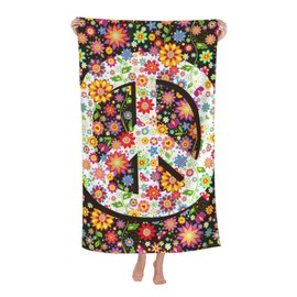 VOOHDDY Hippie Flower Fashion Vintage 70s 80s Peace Beach Towel Large Soft Absorbent Microfiber Quick Dry Oversized Bath Towels for Bathroom Women Men Pool Camping Travel Swimming Picnic