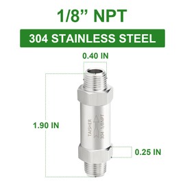 TAISHER 1PCS 304 Stainless Steel 1/8" NPT Male Check Valve,Backflow Prevention,One Way Non-Return Check Valves