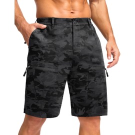 Pudolla Men's Hiking Cargo Shorts 9" Lightweight Stretch Travel Work Shorts for Men Outdoor Casual with 5 Pockets(Black Camo Medium)