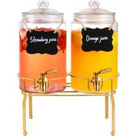 Drink Dipensers for Parties,2 Pack 1 Gallon Beverage Dispenser with Stand,Drink Dispenser With Glass Lid and Stainless Steel Spigot Leak-proof, Ideal for Lemonade,Juice, Tea, and Party Drinks