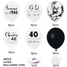 40th Birthday Party Decoration for Women or Men，Black 40th Birthday Banner Balloons for 40 Year Old Birthday Theme Decoration