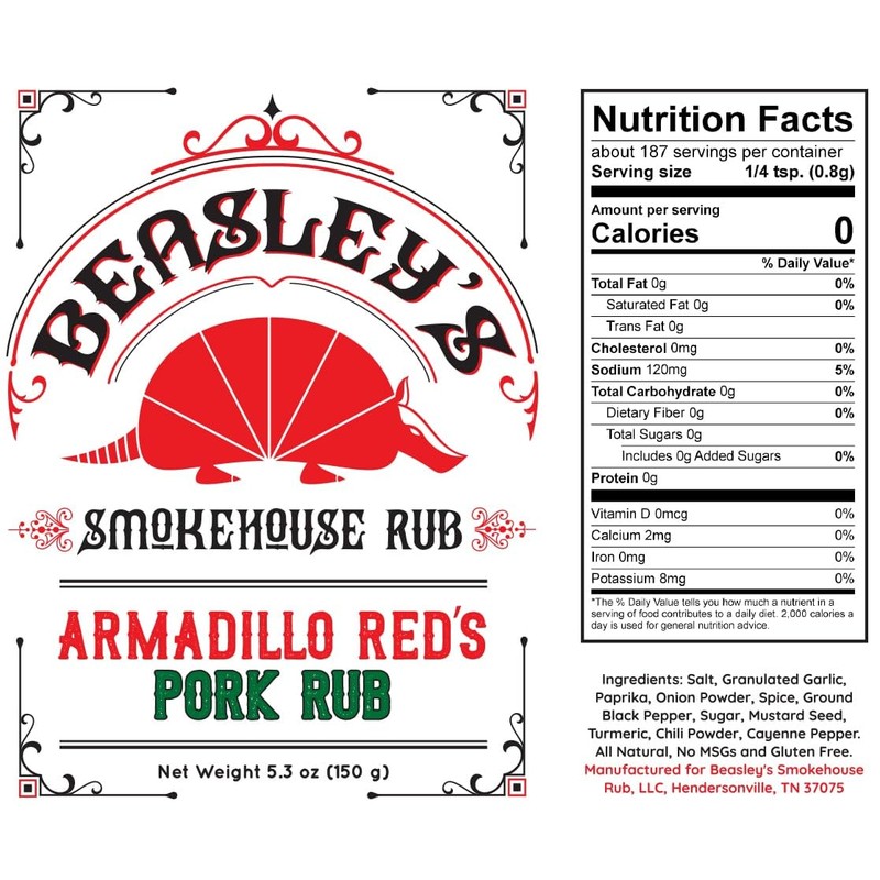 Beasley's Smokehouse Rub - Armadillo Red's Pork Rub Blend Seasoning