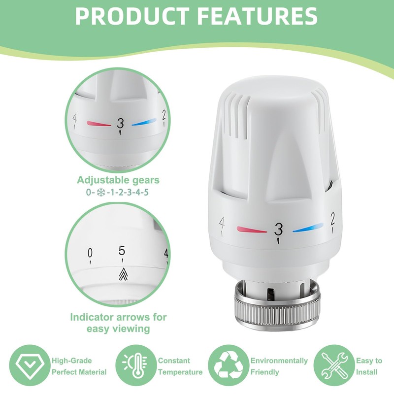 2 PCS Thermostatic Radiator Valve Head, M30 x 1.5 TRV