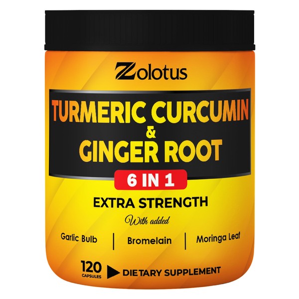 6 in 1 Turmeric Curcumin + Ginger Capsules, 95% Curcuminoids