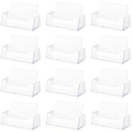 CHUEHKAK Pack of 12 Transparent Business Card Holders, Square Business Card Stand, Landscape Format, 100 x 40 x 53 mm, Suitable for Home Office, Counter, Standard Business Cards