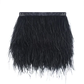 AWAYTR Ostrich Feather Trim Fringe - Satin Ribbon Dress Sewing Crafts Costumes Decoration Pack of 10 Yards (Black)