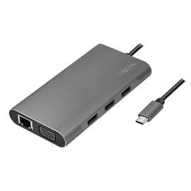 LogiLink UA0383 - USB 3.2 (Gen 1) Docking Station with 10 Ports and PD (Power Delivery) 100 W, 1 x USB-C (PD) / 3 x USB 3.0 / 1 x HDMI / 1 x VGA / 1 x RJ45 / 1 x microSD / 1 x SD / 1 x 3.5 mm Audio /