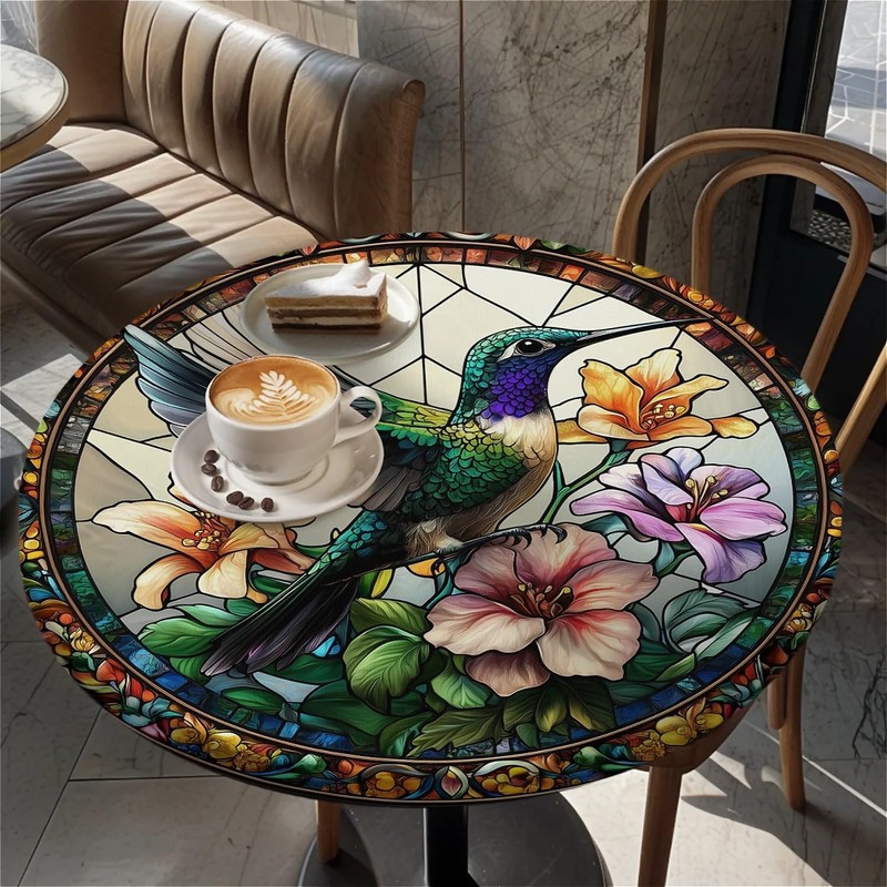 Yesad Round Fitted Tablecloth with Elastic Edge for Up to