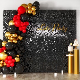 COKAOBE COKAOBE Black Shimmer Wall Backdrop, 36PCS Square Sequin Shimmer Backdrop Panel, Photo Backdrops for Birthday, Anniversary, Wedding, Graduation & Bachelorette Party Decoration