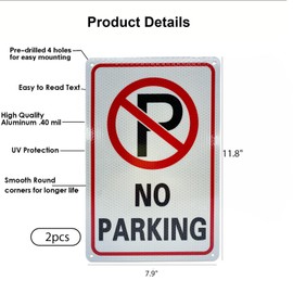 No Parking Anytime Sign, Metal Aluminum Outdoor Use for Home Business Signs UV Protected & Waterproof, 2 Pack