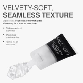 Palladio Foundation Primer, prebase ligera y aterciopelada, úsela sola o como base de base, minimiza las líneas finas y los poros, ayuda a que el maquillaje dure más tiempo.