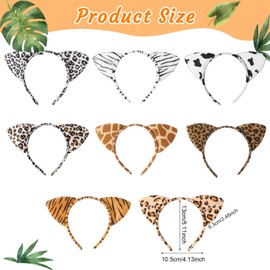 Hoemwarm 24Pcs Animal Ears Headband Cheetah Ears Headband Ear Hair Accessories Cat Ears Hairband Tiger Zebra Leopard Cat Ears Headband for Forest Theme Birthday Cosplay Party Decorations Supplies