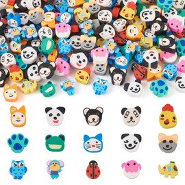 150Pcs Animal Theme Polymer Clay Beads Dog Cat Panda Frog Elephant Monkey Polymer Clay Beads Owl Chicken Ladybug Clay Spacer Beads for DIY Necklace Bracelet Key Chain Jewelry Making