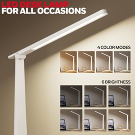 Honeywell LED Desk Lamp for Home Office, Eye-Caring Light with 4 Color Modes & Touch Control, USB A+C Charging Ports, Adjustable Rotating Head with Timer for Reading, Bedroom & Small Desks